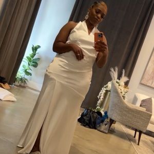 White backless halter dress